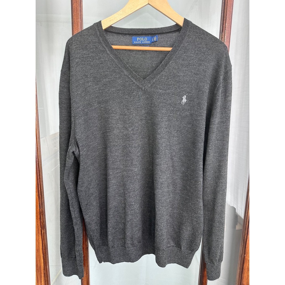 Polo Ralph Lauren Washable Merino Wool Sweater Men's L Charcoal Gray Long Sleeve